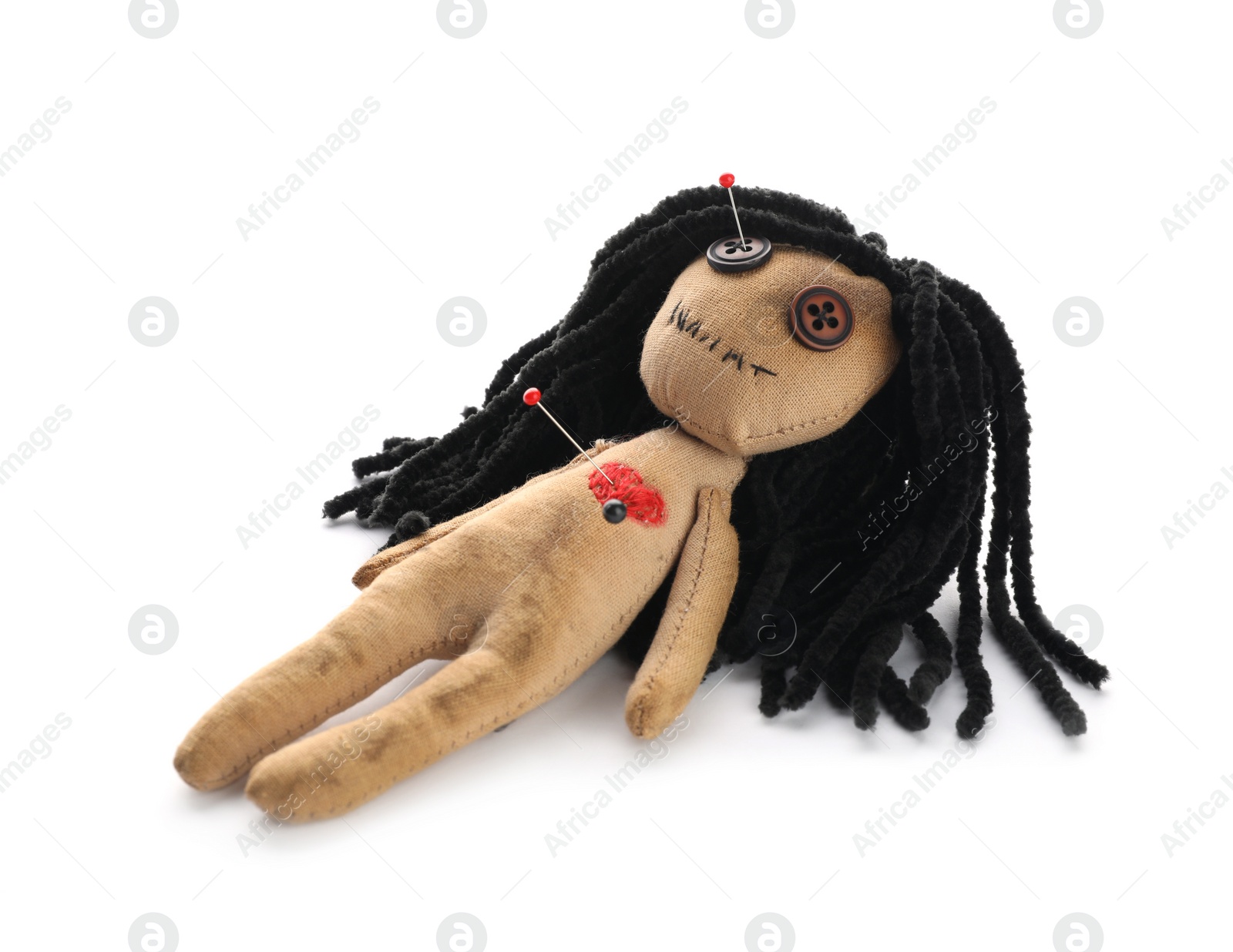 Photo of Voodoo doll with pins isolated on white