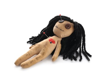 Photo of Voodoo doll with pins isolated on white