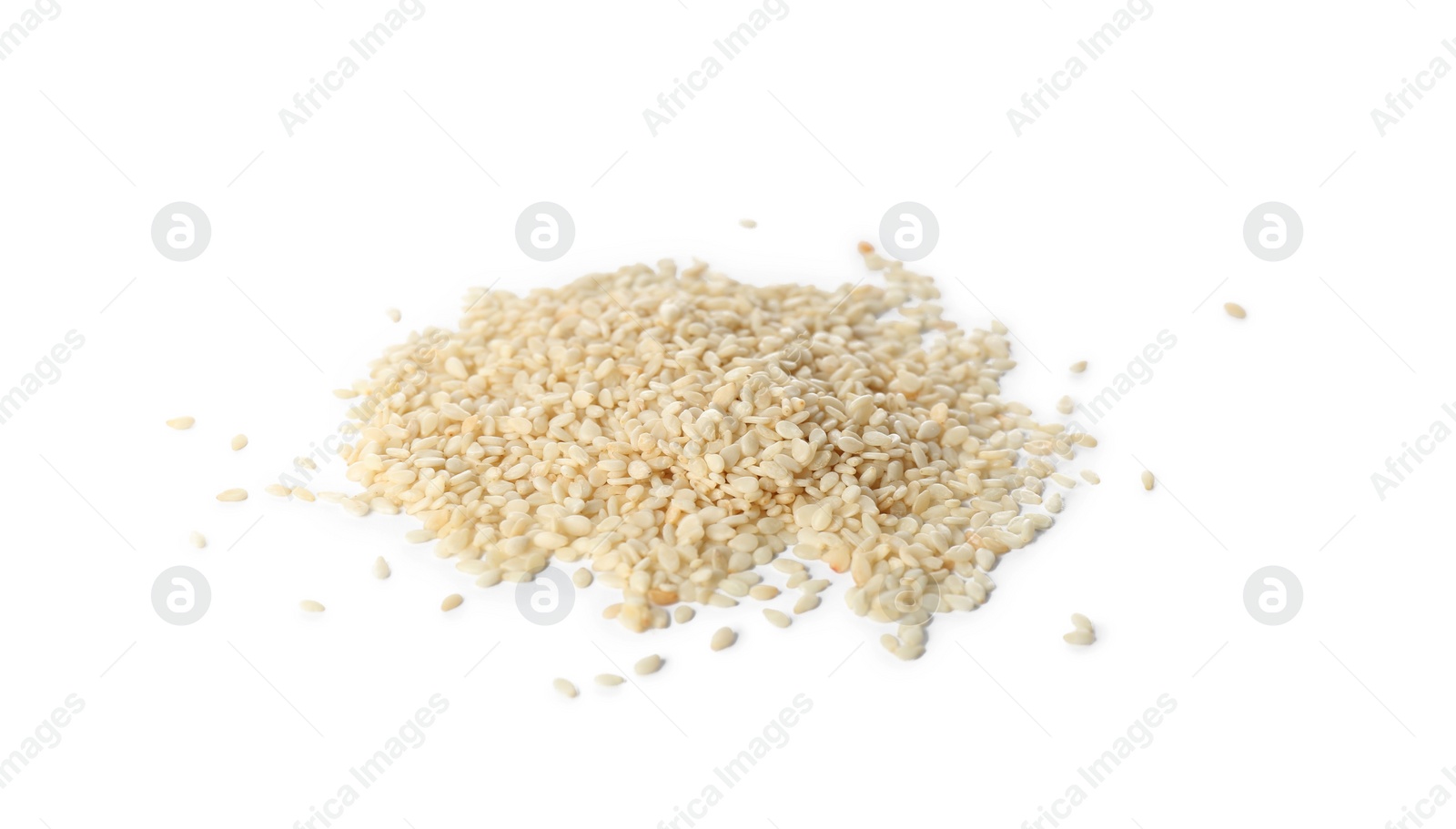 Photo of Pile of sesame seeds on white background