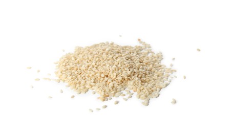 Photo of Pile of sesame seeds on white background