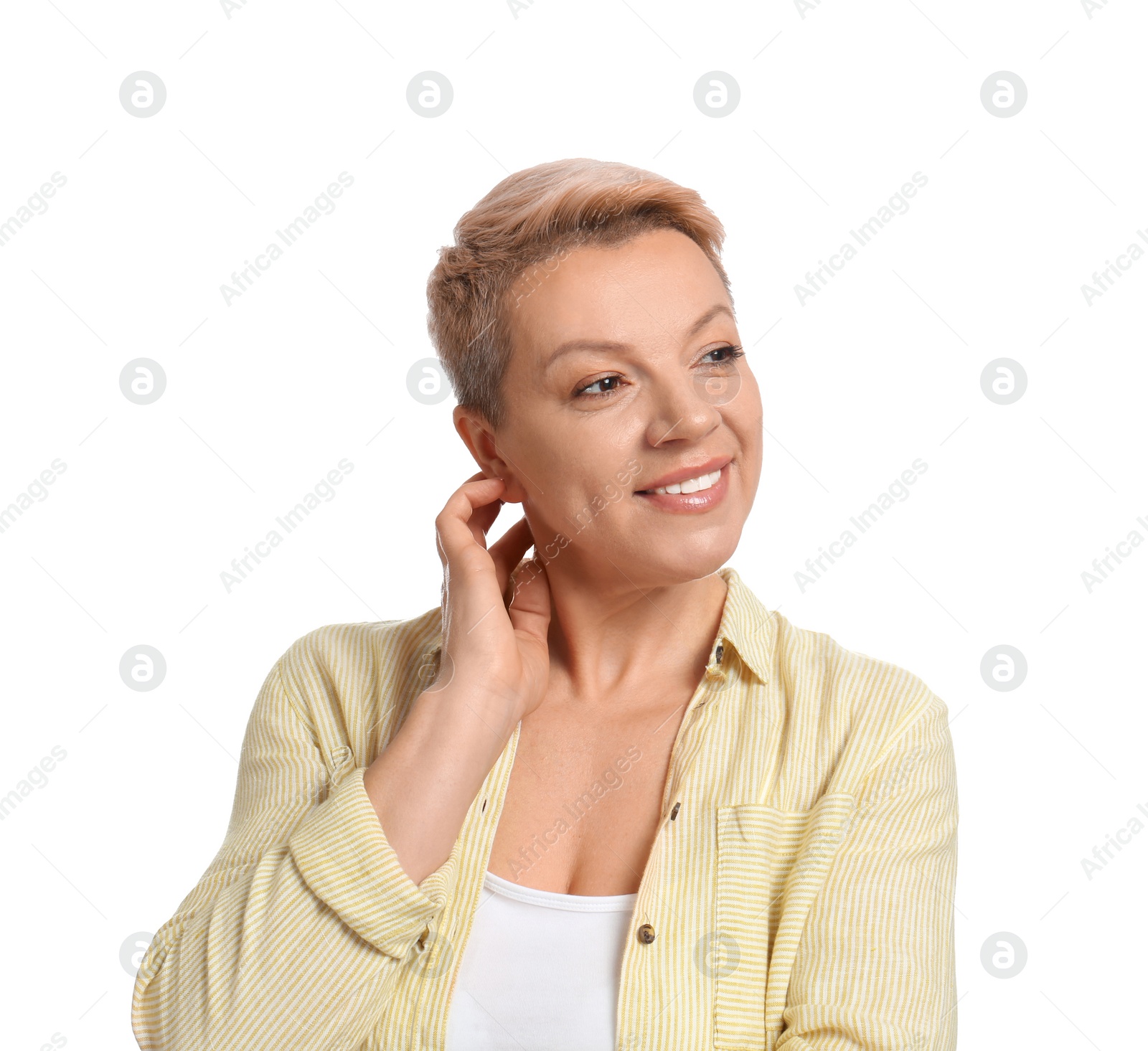 Photo of Mature woman with beautiful face on white background