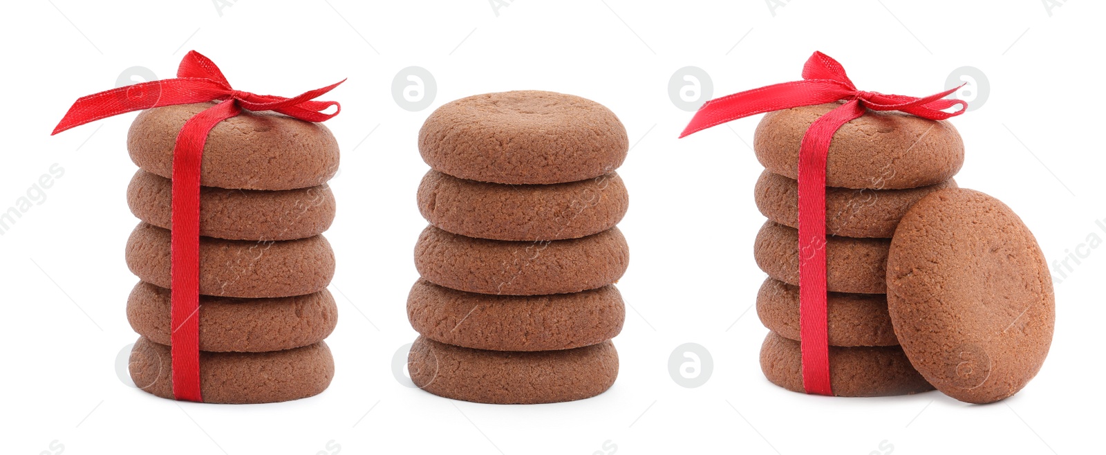 Image of Set of delicious chocolate cookies on white background. Banner design 