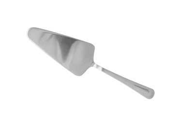 Photo of Shiny cake shovel isolated on white, top view