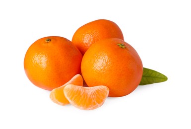 Photo of Fresh ripe juicy tangerines isolated on white