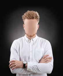 Anonymous. Faceless man in white shirt on dark background