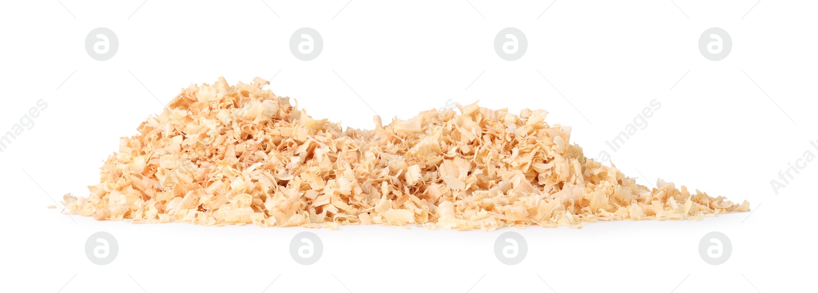 Photo of Pile of natural sawdust isolated on white