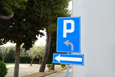 Post with traffic signs on city street