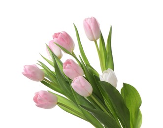 Photo of Beautiful bouquet of tulips isolated on white