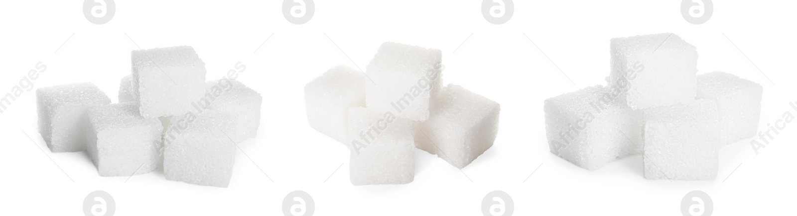 Image of Refined sugar cubes isolated on white, set