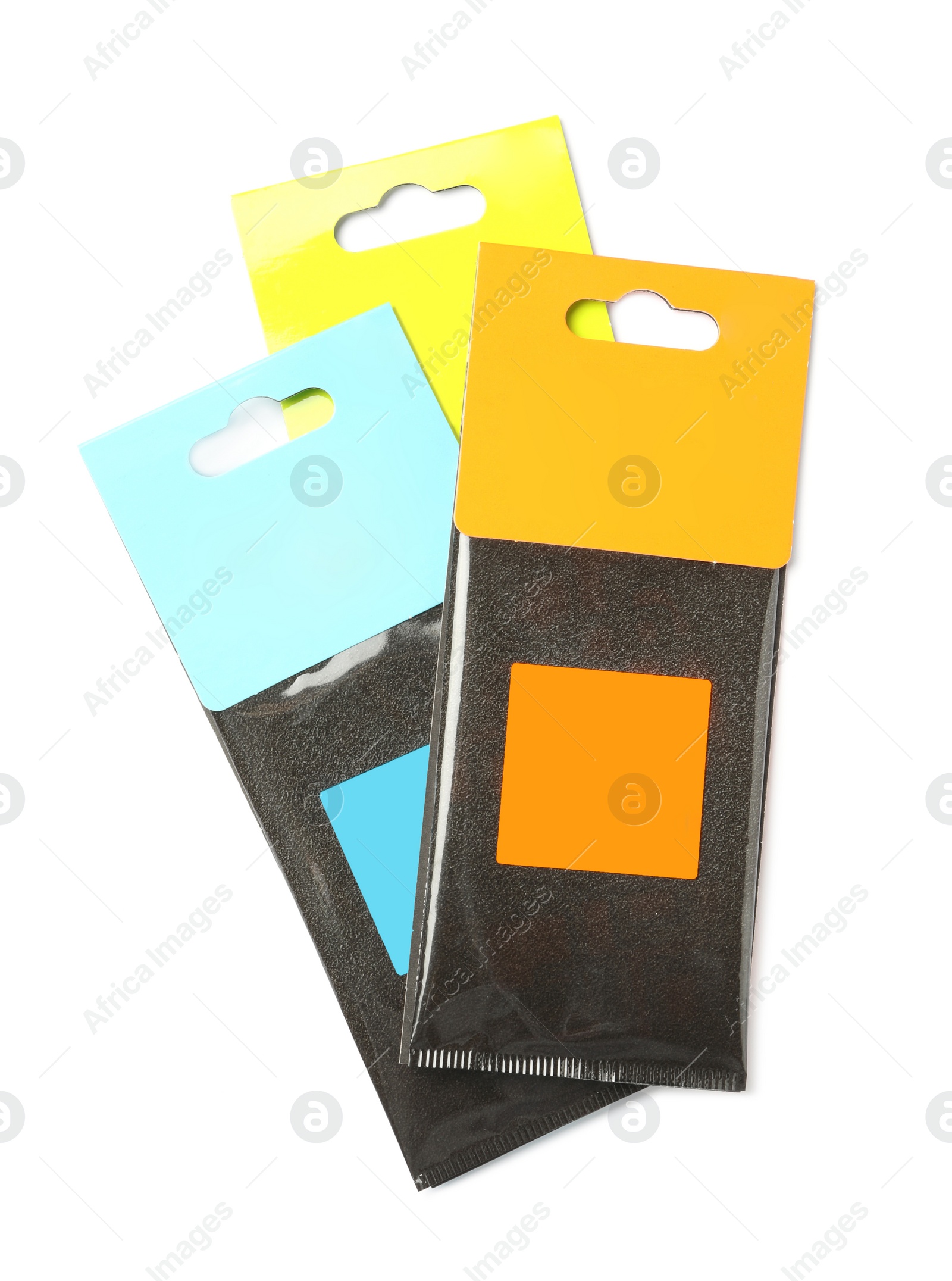 Photo of Scented sachets on white background, top view