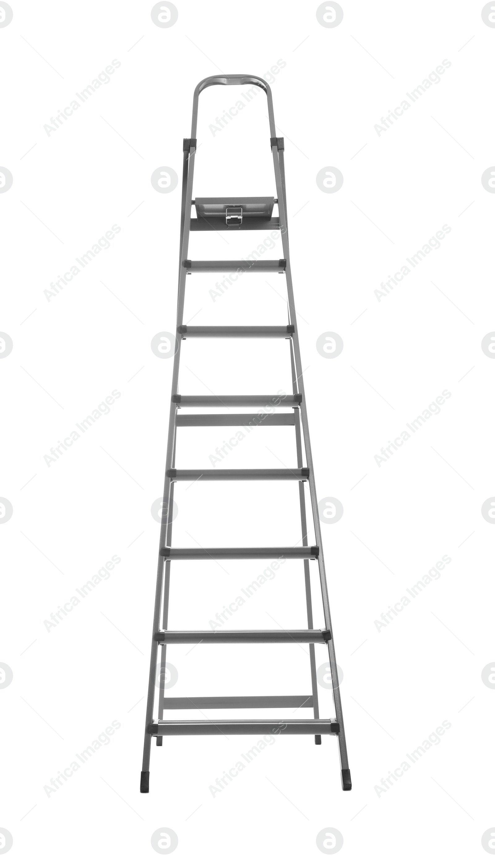 Photo of Modern metal stepladder isolated on white. Construction tool