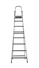 Modern metal stepladder isolated on white. Construction tool