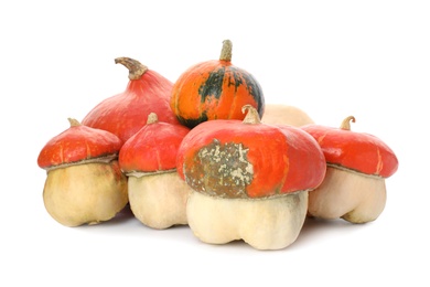 Photo of Fresh orange raw pumpkins isolated on white