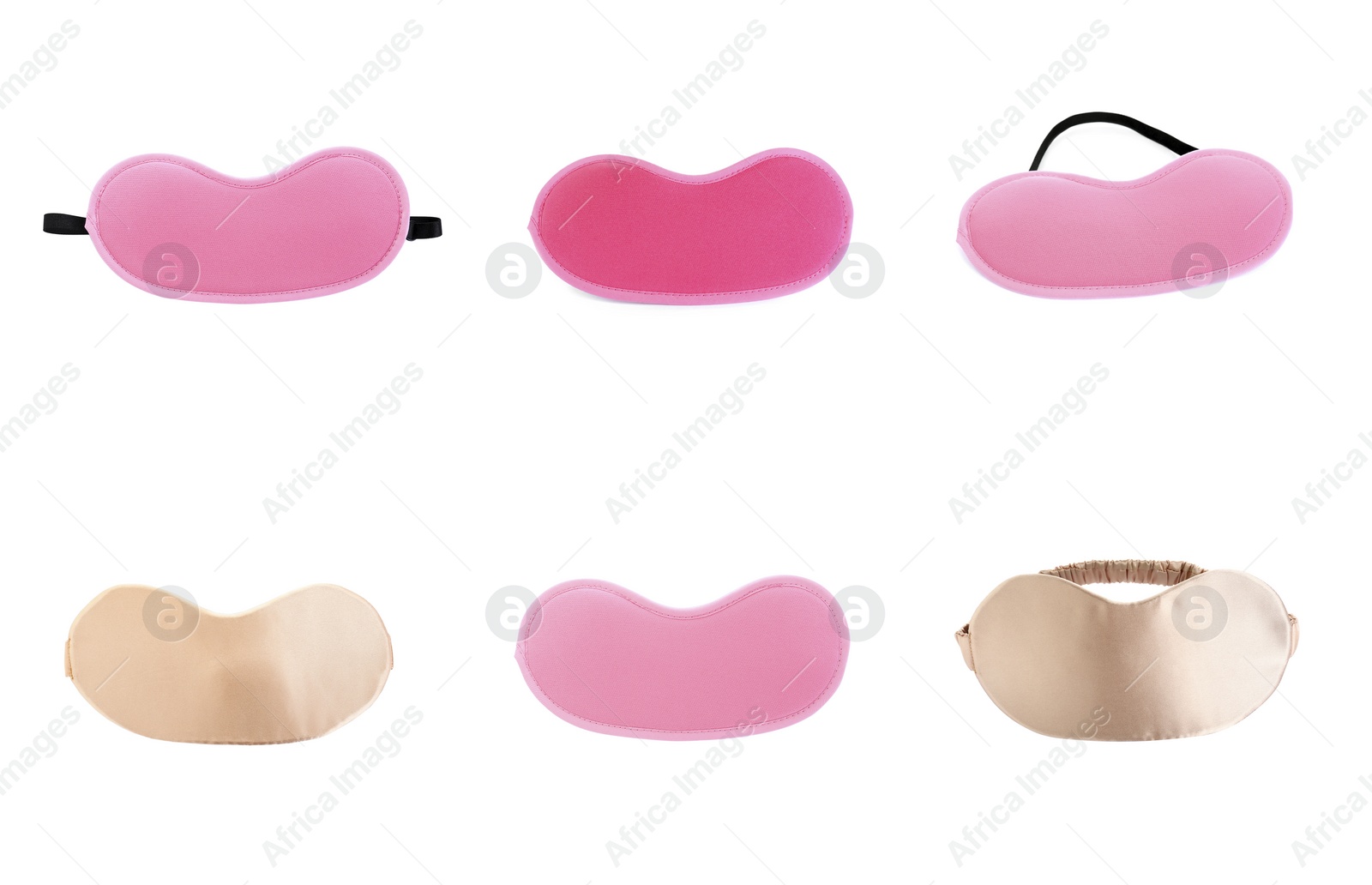 Image of Set of sleeping eye masks on white background