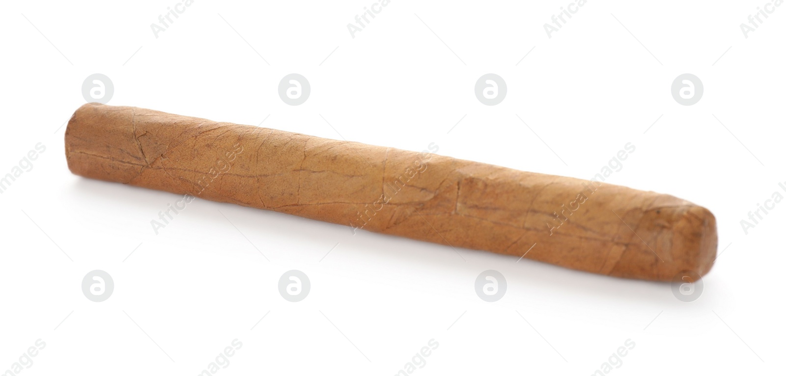 Photo of Cigar wrapped in tobacco leaf isolated on white