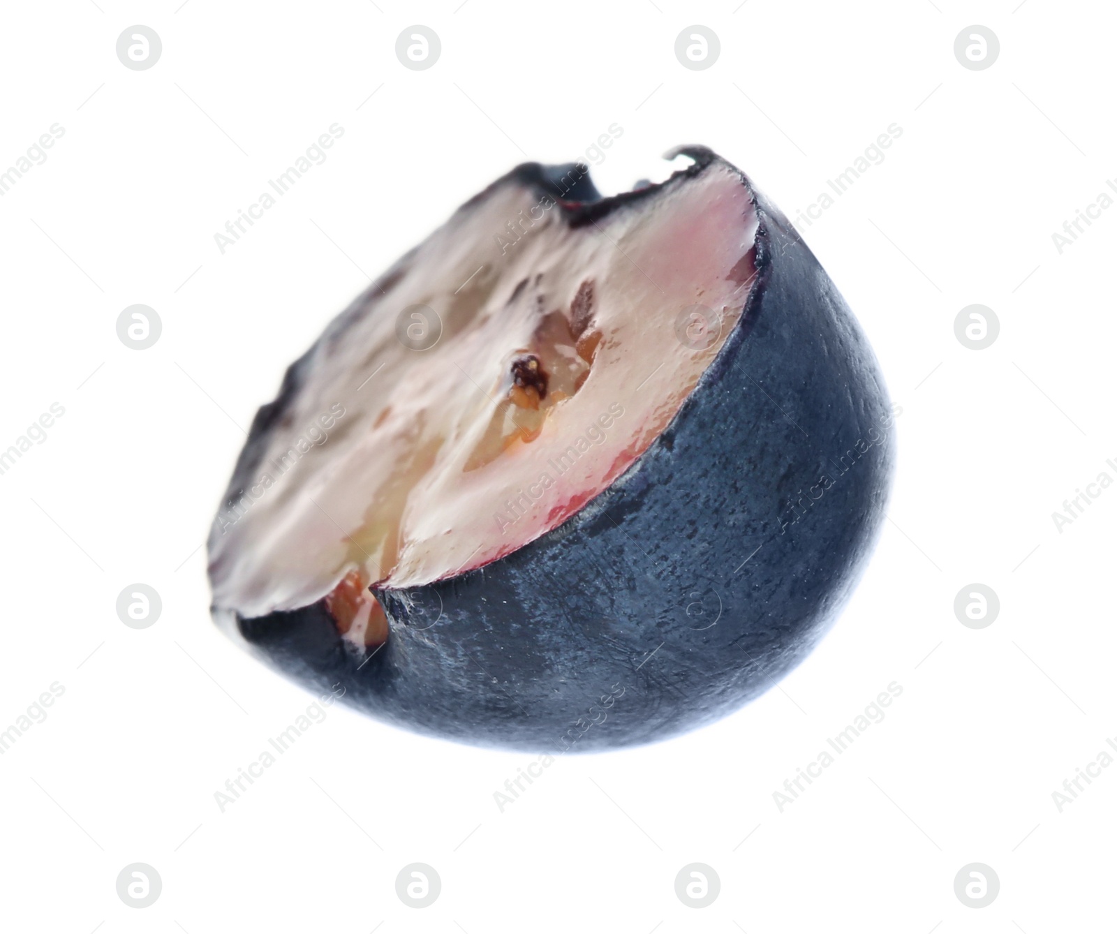 Photo of Slice of tasty blueberry on white background