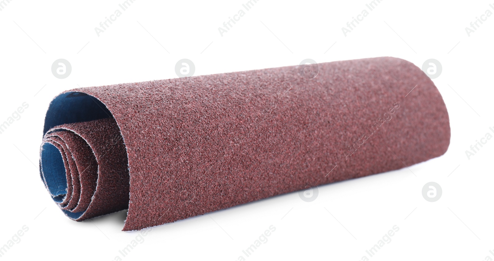 Photo of Rolled sheet of sandpaper isolated on white