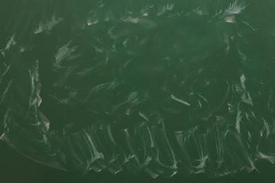 Dirty green chalkboard as background. School equipment