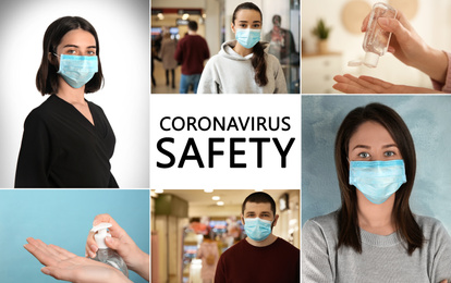 Image of Collage with different photos devoted coronavirus outbreak. Be in safety