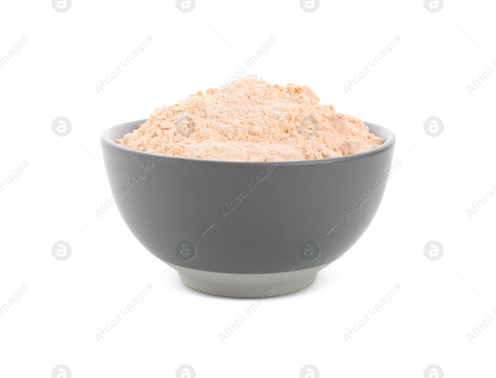 Photo of Lentil flour in grey bowl isolated on white