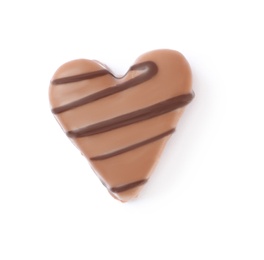Beautiful heart shaped chocolate candy isolated on white, top view