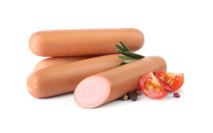 Tasty sausages on white background. Meat product