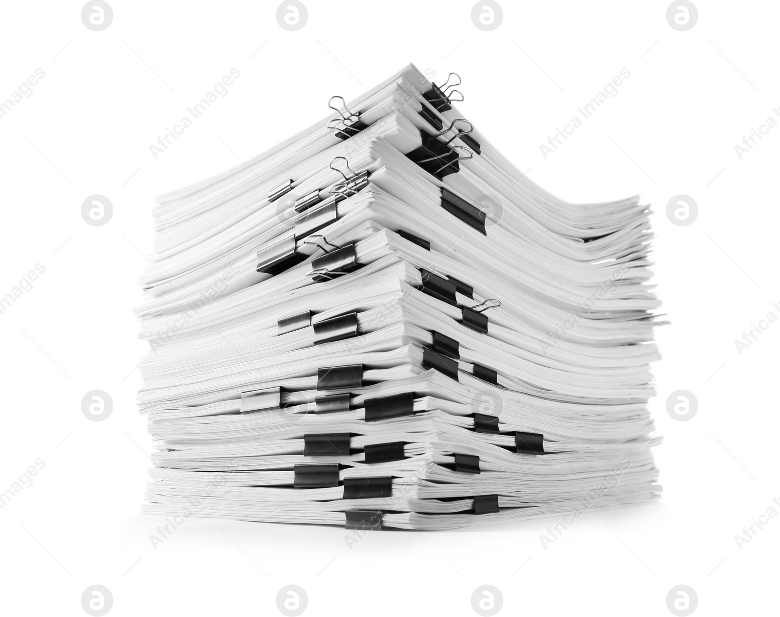 Photo of Stack of documents with binder clips on white white background