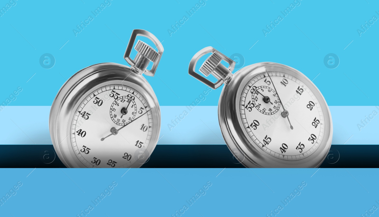 Image of Concept of time. Vintage timer in air on color background