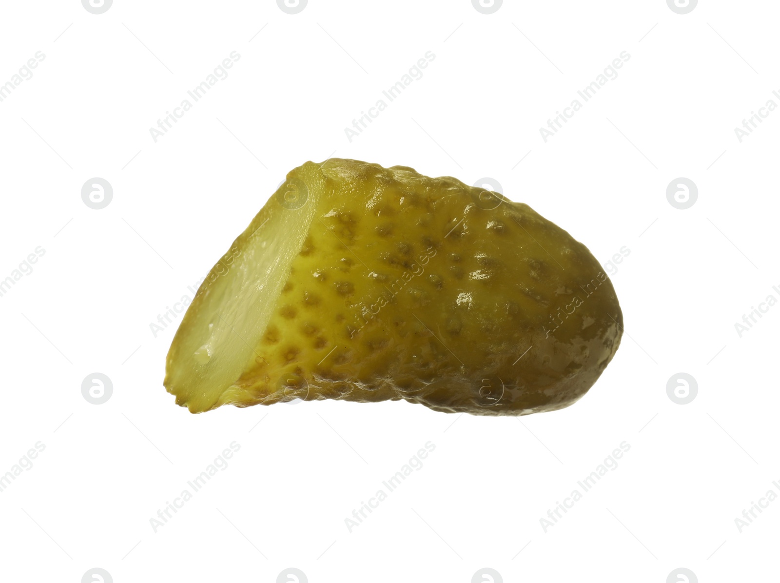 Photo of Piece of pickled cucumber isolated on white