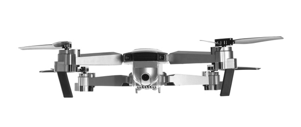 Modern drone with camera isolated on white