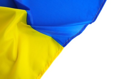 National flag of Ukraine on white background, closeup