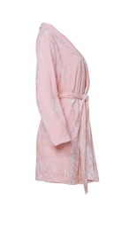 Image of Soft pink velour bathrobe isolated on white, side view