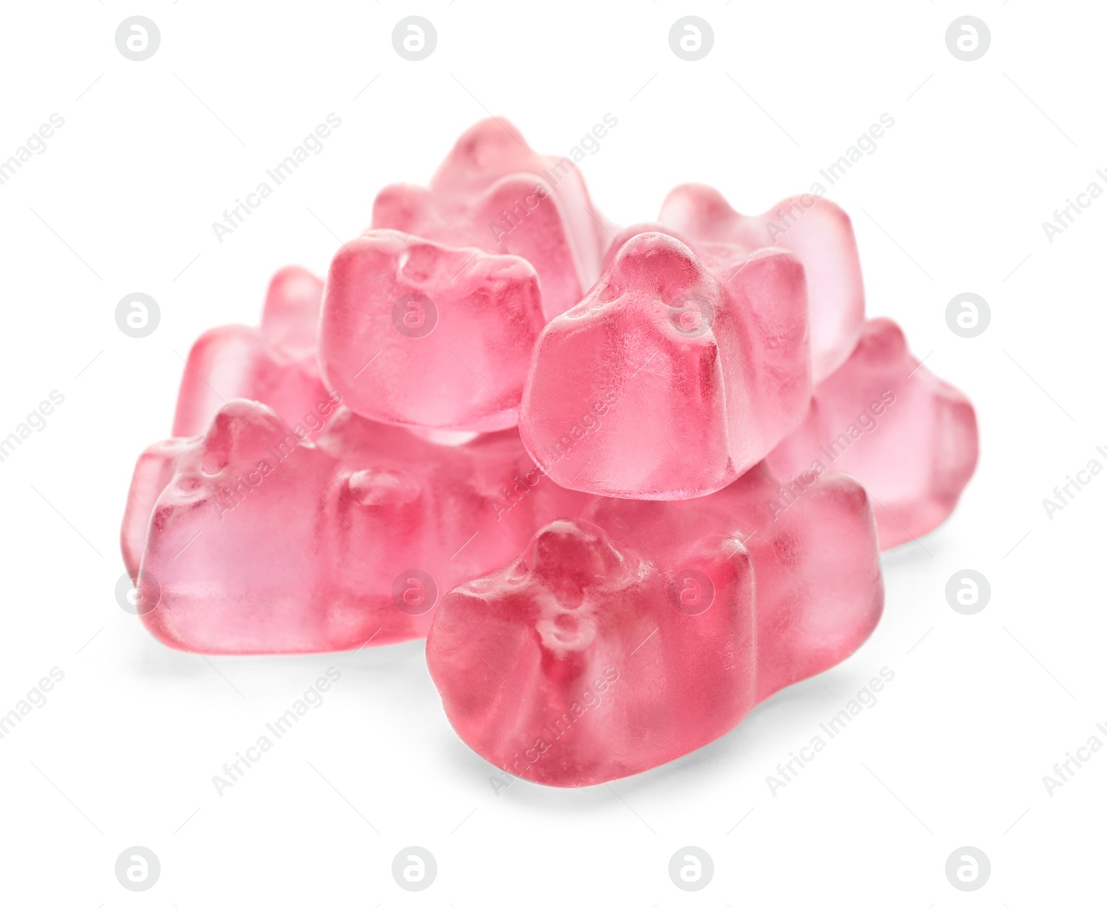 Photo of Pile of delicious jelly bears on white background