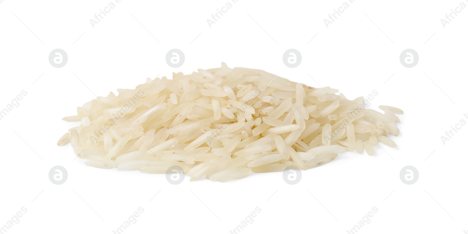 Photo of Pile of raw rice isolated on white