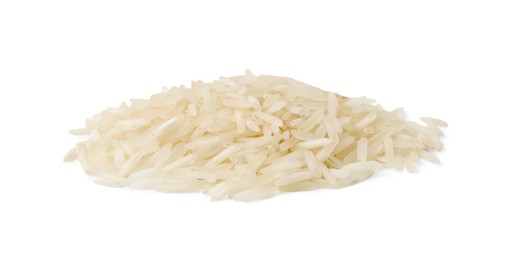 Photo of Pile of raw rice isolated on white