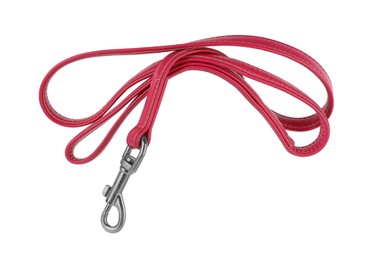 Photo of Red leather dog leash isolated on white