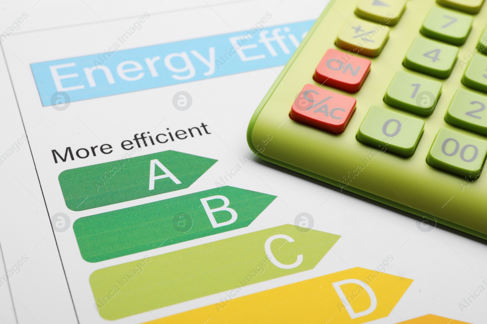 Photo of Energy efficiency rating chart and calculator, closeup