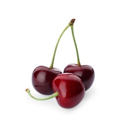Photo of Three ripe sweet cherries isolated on white