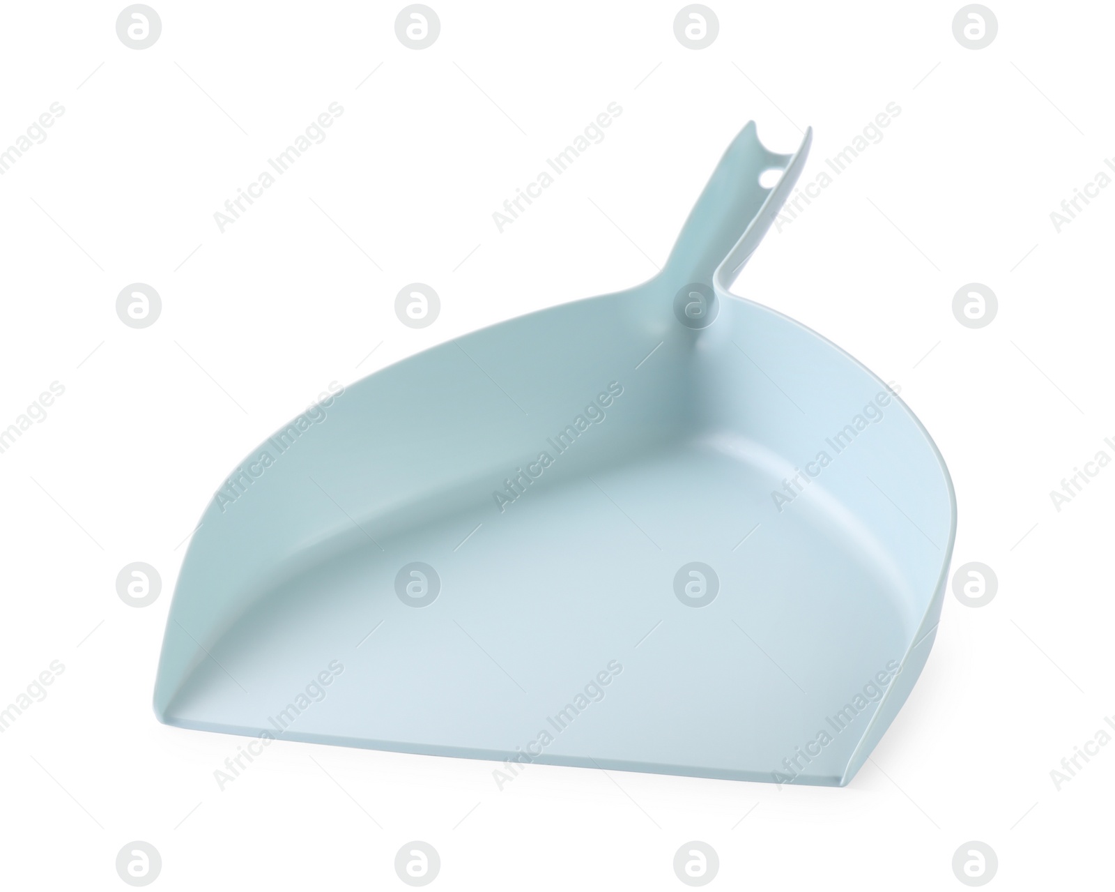 Photo of Light blue dustpan isolated on white. Cleaning tool