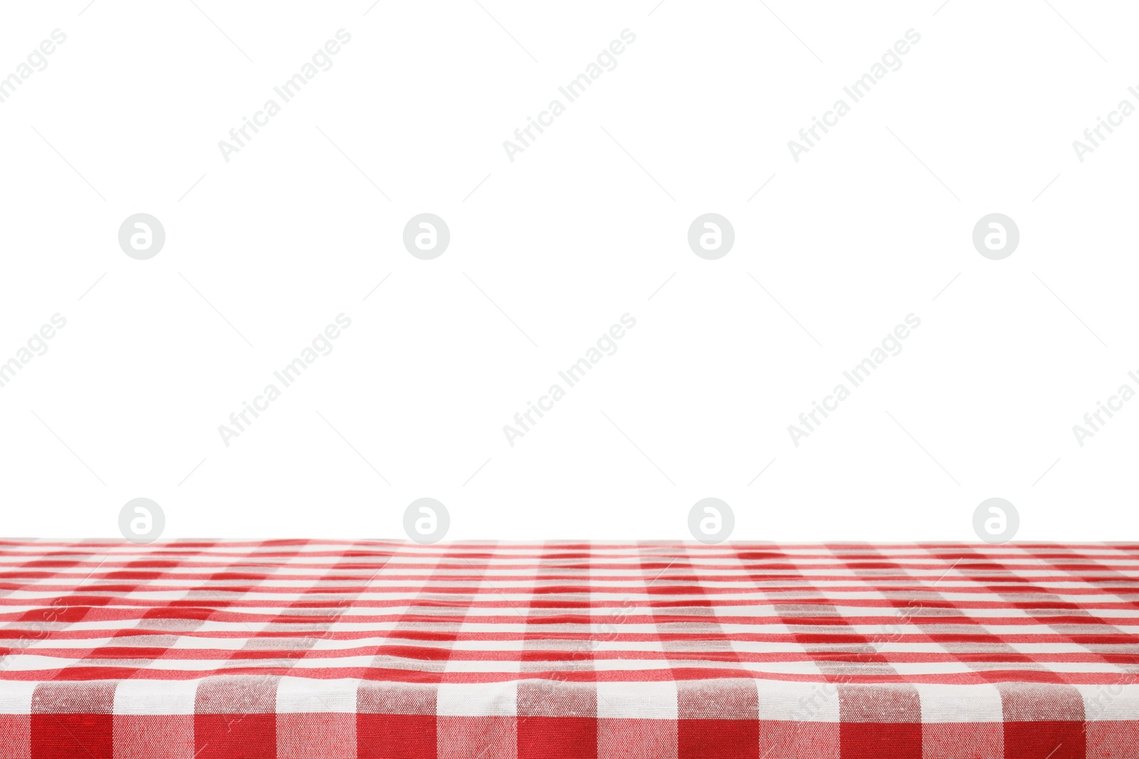 Photo of Table with red checkered cloth isolated on white