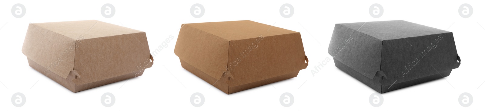 Image of Set of paper boxes on white background. Banner design