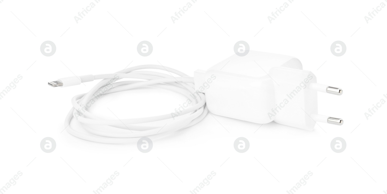 Photo of USB charger isolated on white. Modern technology