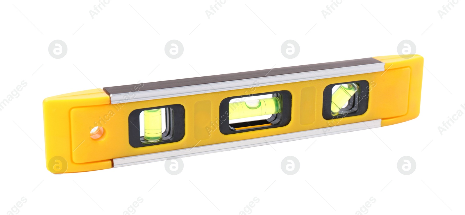 Photo of Yellow building level isolated on white. Construction tool