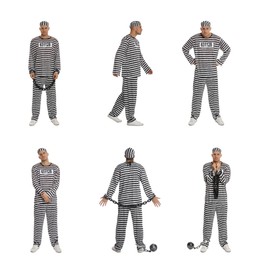 Collage with photos of prisoner on white background 