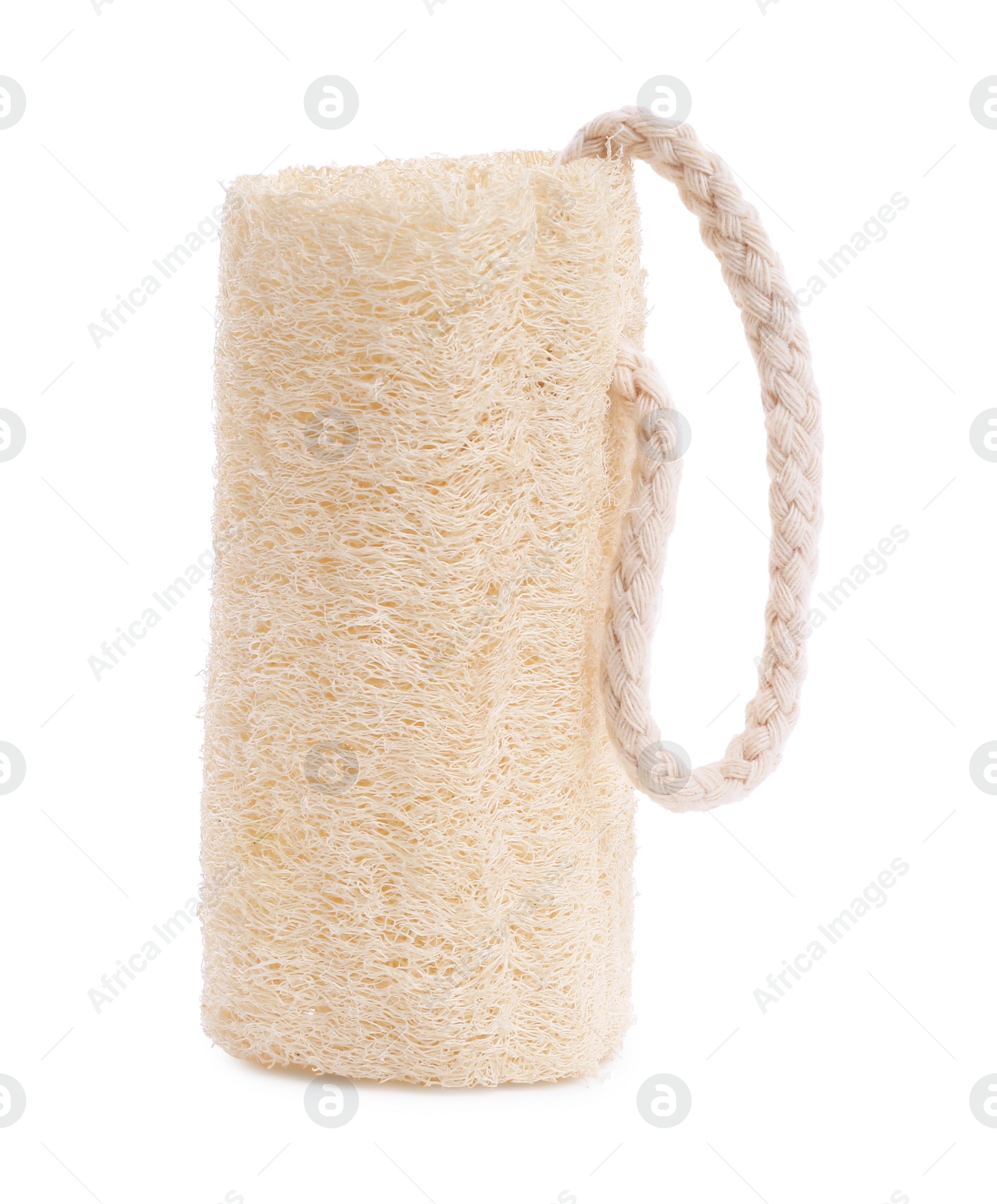 Photo of Loofah sponge isolated on white. Personal hygiene product