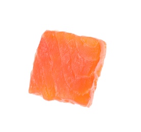 Photo of Piece of fresh red salmon on white background