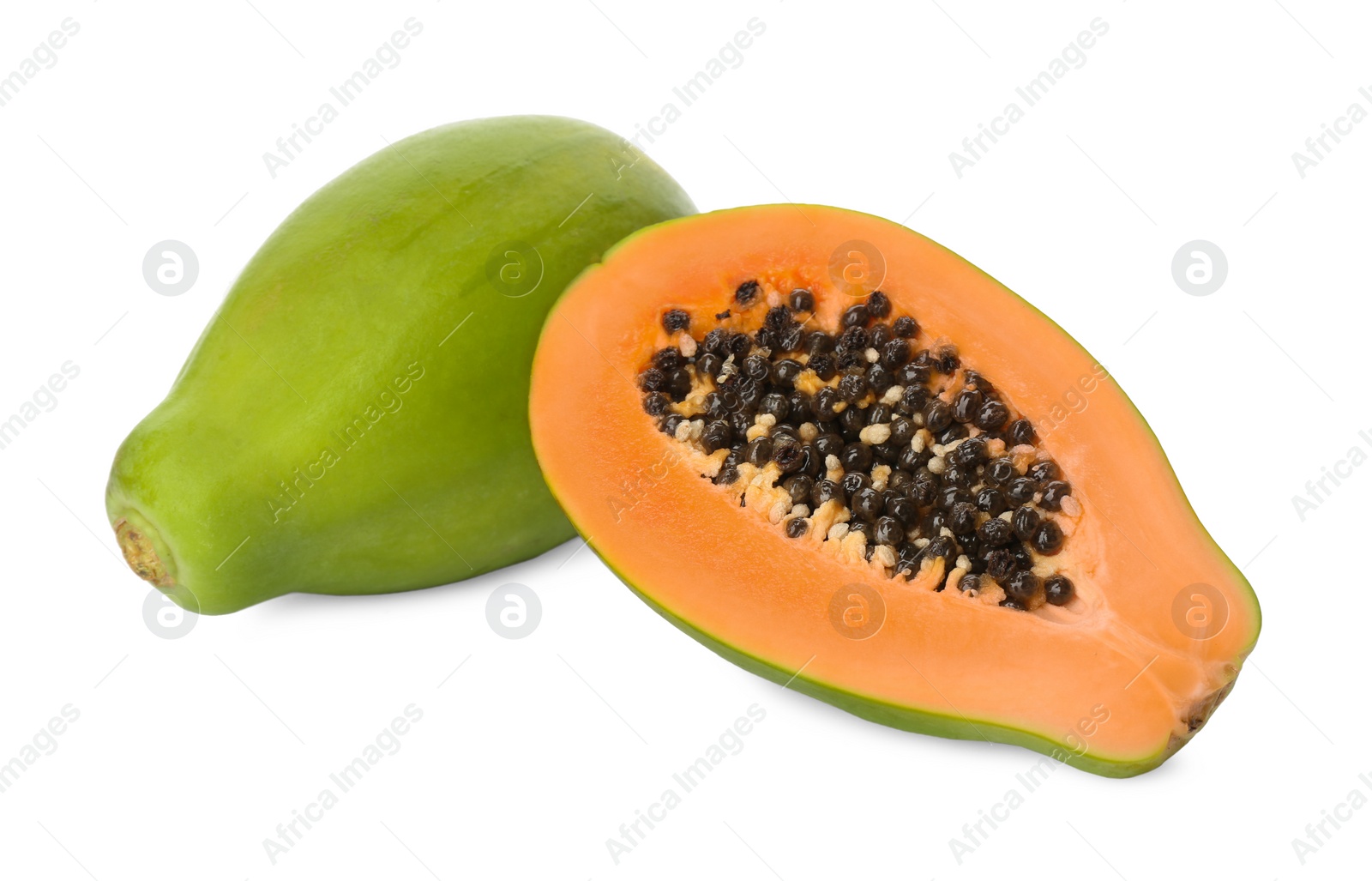 Photo of Fresh ripe papaya fruits on white background