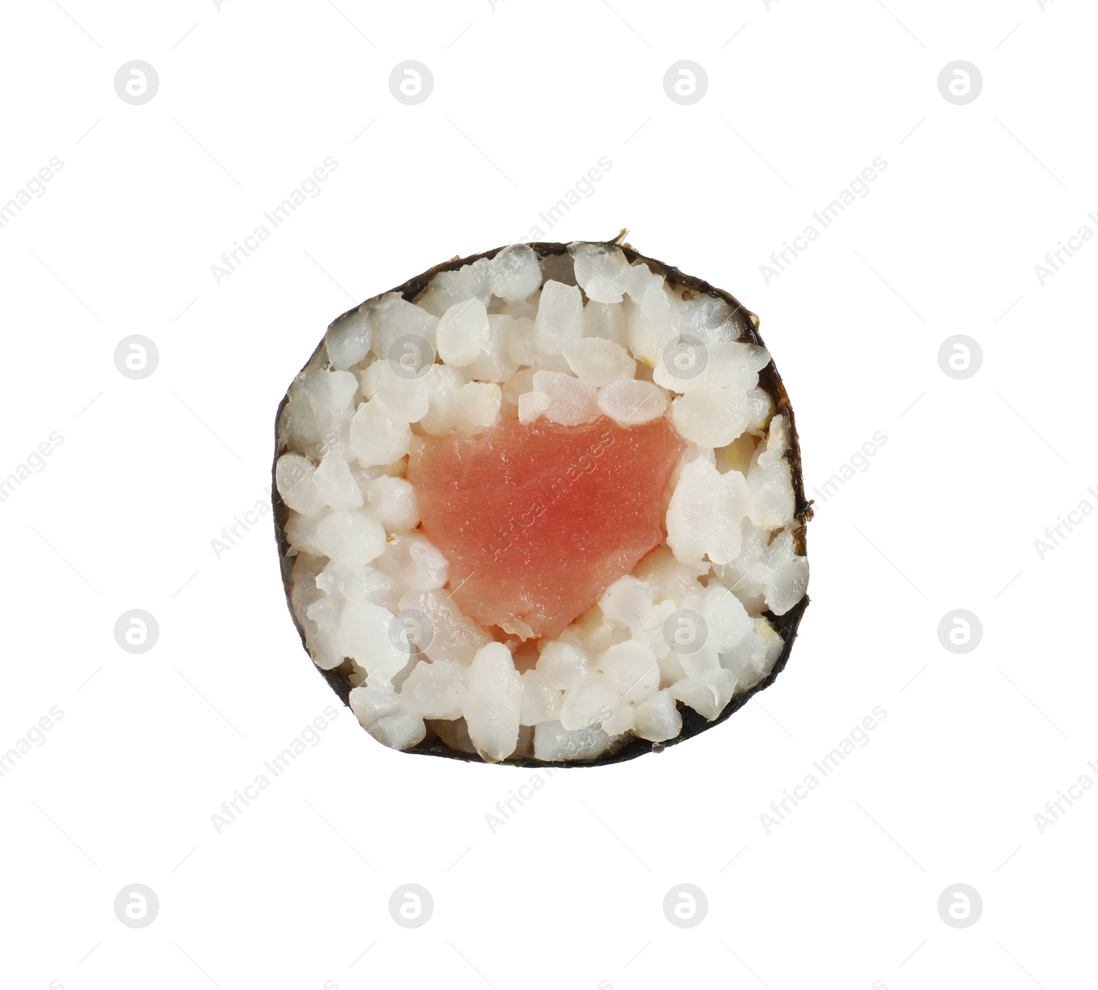 Photo of Delicious fresh sushi roll with tuna isolated on white