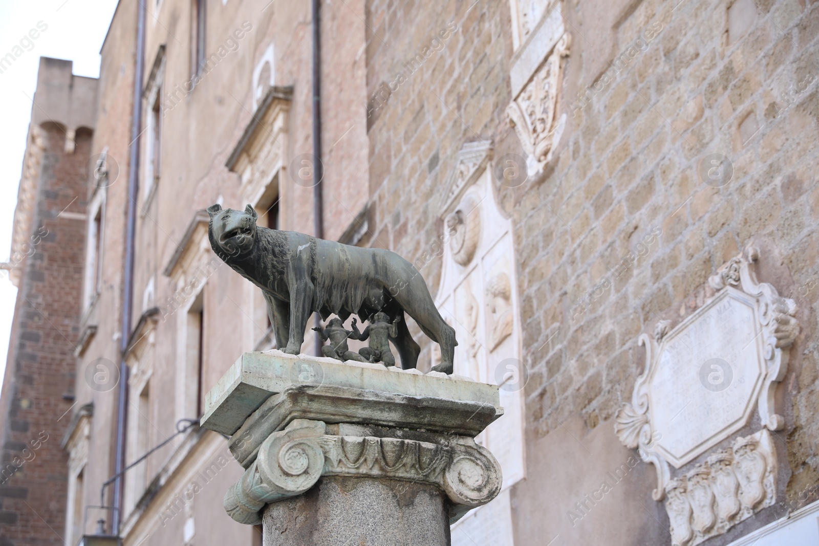 Photo of Rome, Italy - February 4, 2024 : Capitoline Wolf statue outdoors, low angle view