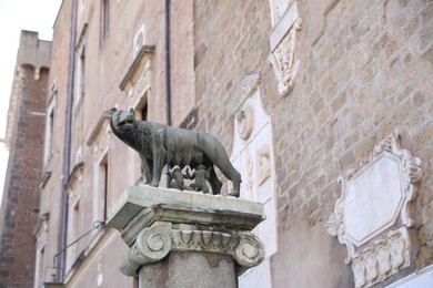 Photo of Rome, Italy - February 4, 2024 : Capitoline Wolf statue outdoors, low angle view